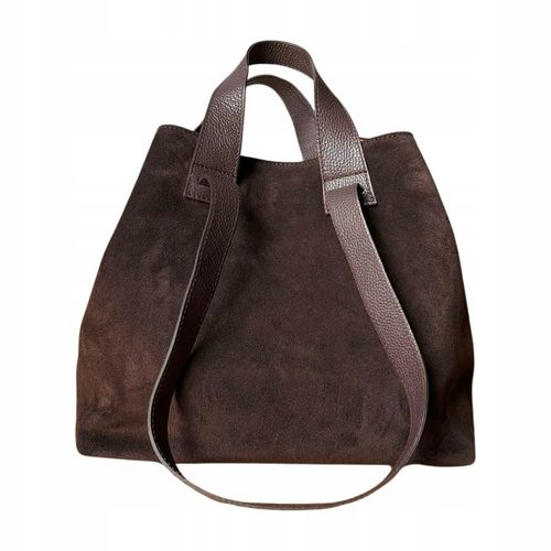 Czekoladowa zamszowa torebka A4 shopper ZAMSZ + SKÓRA NATURALNA Vera na Arena.pl