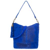 VERA PELLE torebka damska zamszowa listonoszka z frędzelkiem V479 chabrowa