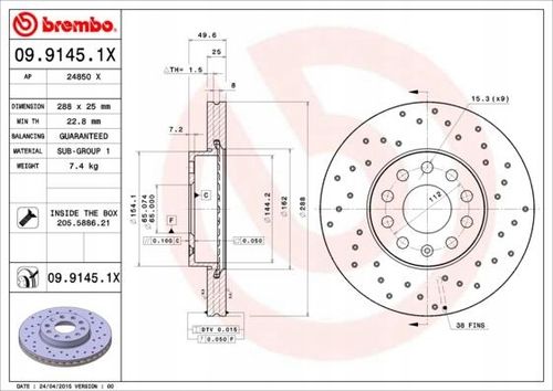 TARCZA HAM PRZOD 288X25 V XTRA BREMBO na Arena.pl