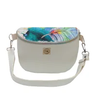 Torebko-Nerka Damska Biała z Kolorowym Wzorem Piórka