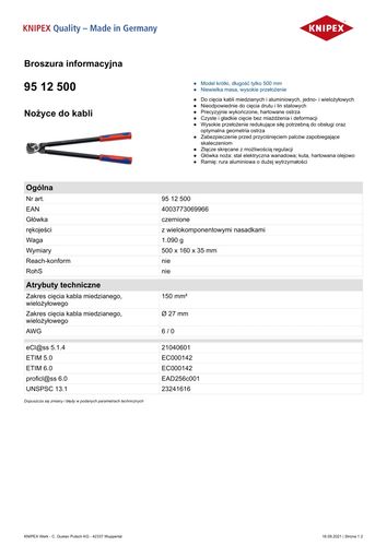 nożyce do kabli 500mm - kn 95 12 500 na Arena.pl
