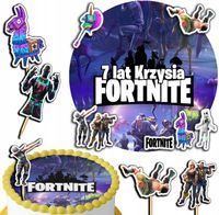 ZESTAW OPŁATEK NA TORT 20CM + TOPPERY PAPIEROWE - FORTNITE + IMIĘ 15CM 18CM