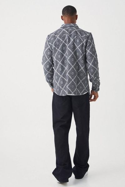 KOSZULA TEKSTUROWANA ŻAKARDOWA KLASYCZNA DŁUGI RĘKAW LUŹNA BOOHOO L zdjęcie 3