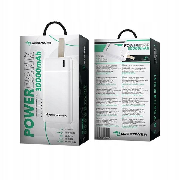 BeePower Power Bank 30000mAh 2 porty do ładowania zdjęcie 2
