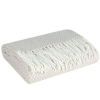 Koc 130X170 cm beżowo‑biały gładki z frędzlami dekoracyjny