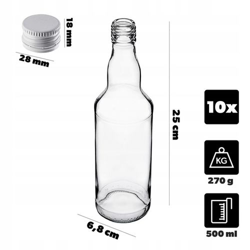 10 SZT BUTELKI MONOPOLOWE 500ML 0,5L Z ZAKRĘTKĄ NA BIMBER WÓDKĘ NALEWKI SOK na Arena.pl