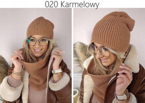 Ciepły KOMPLET damski CZAPKA + KOMIN szal PIĘKNY zimowy polski MODNE KOLORY na Arena.pl