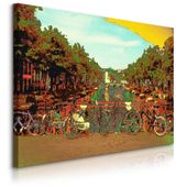 Obraz Canvas Do Sypialni Amsterdam Most Rowery Abstrakcja 90cm x 60cm