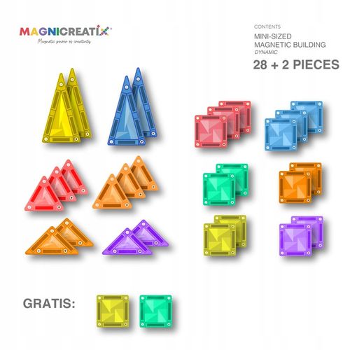 MINI Klocki Magnetyczne MAGNICREATIX Mini Tiles – 28 el. + 2 GRATIS! na Arena.pl