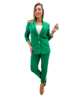 ELEGANCKI TALIOWANY GARNITUR DAMSKI NA PODSZEWCE 46 ZIELONY