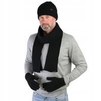Komplet Męski CZAPKA SZALIK RĘKAWICZKI Zestaw Zimowy CZARNY Pako Jeans