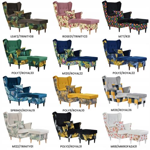 Fotel uszak Ari Print Duo z podnóżkiem, skandynawski Family Meble pufa na Arena.pl