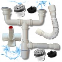 SYFON ODPŁYW Dwukomorowy Zlewozmywaka Biały 50mm Sitko Chrom Podłączenie