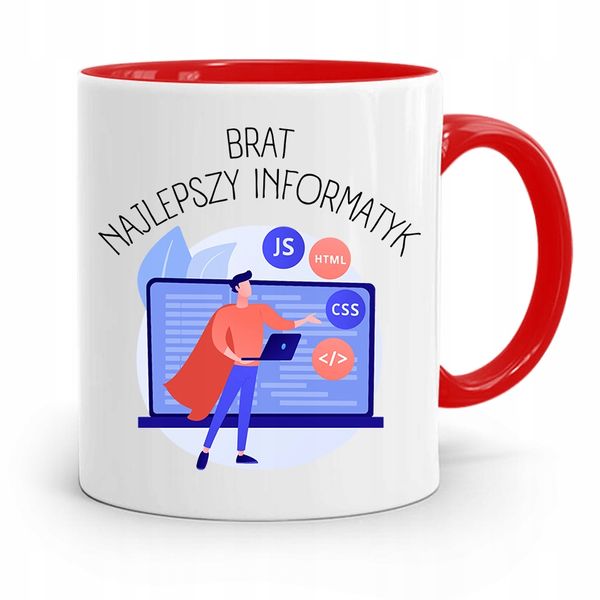 Kubek Czerwony Dla Brata Najlepszy Informatyk Z Nadrukiem Ze Zdjęciem zdjęcie 1