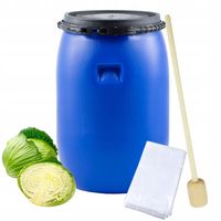 BECZKA 60L PLASTIKOWA ZESTAW DO KISZENIA KAPUSTY Z TŁUCZKIEM I WORKIEM