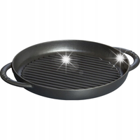 Staub Okrągła patelnia żeliwna grillowa z dwoma uchwytami 26 cm, czarny