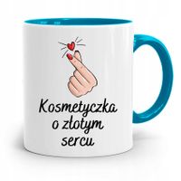 Kubek Błękitny Dla Kosmetyczki O Złotym Sercu Z Nadrukiem Ze Zdjęciem