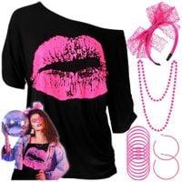 Strój przebranie cosplay koszulka retro dorosłych lata 80 disco + biżuteria