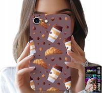 ETUI DO IPHONE SE / SE2 - CASE Z KAWĄ ROGALIKAMI I ZIARNAMI W TLE