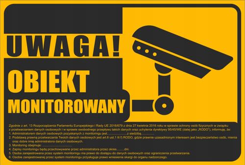 Tabliczka ZNAK tablica RODO Obiekt MONITOROWANY na Arena.pl