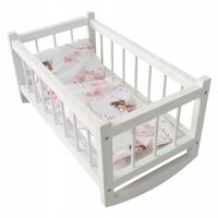 DREWNIANA KOŁYSKA ŁÓŻECZKO DLA LALEK BIAŁE POŚCIEL ELFIK NA PREZENT POKÓJ