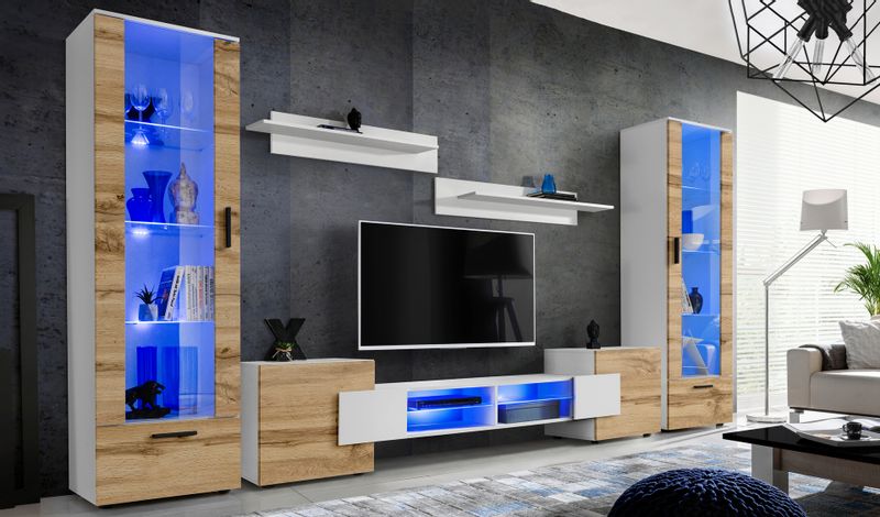 Pan Igiełka Szafka RTV LED RGB Pilot Połysk Mat Czarny Biały Dąb Wotan Loft zdjęcie 11