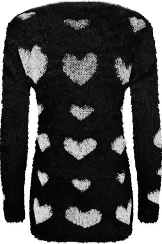 Czarny Sweter w Serca Fluffy - 48 / 4XL na Arena.pl