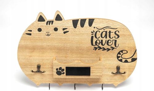 Wieszak ścienny drewniany na ubrania i klucze kot 28x40x5,3cm na Arena.pl