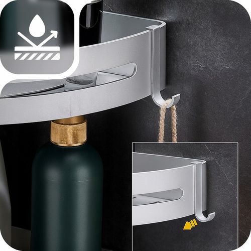 PÓŁKA WISZĄCA ŁAZIENKOWA NAROŻNA PÓŁKA POD PRYSZNIC ZESTAW HACZYKI LOFT na Arena.pl