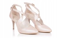 Buty ślubne skóra perła beż taneczne z paskami 37