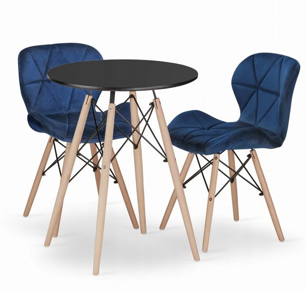 Zestaw stół okrągły TODI 60 czarny + 2 krzesła LAGO granatowe zdjęcie 1