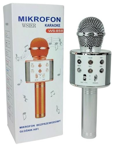 Mikrofon Karaoke Głośnik Bluetooth Bezprzewodowy Zabawka JYWK369 CE Srebrny na Arena.pl