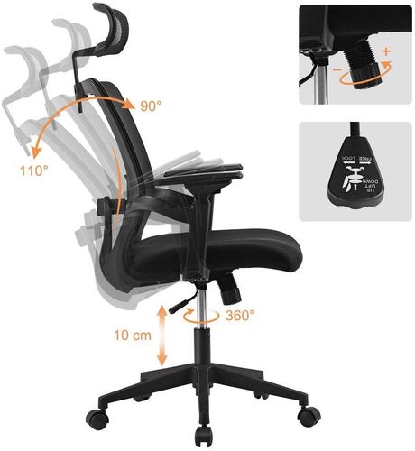 Regulowany Fotel Biurowy Techly, Wentylowane oparcie, Zagłówek 105711 na Arena.pl