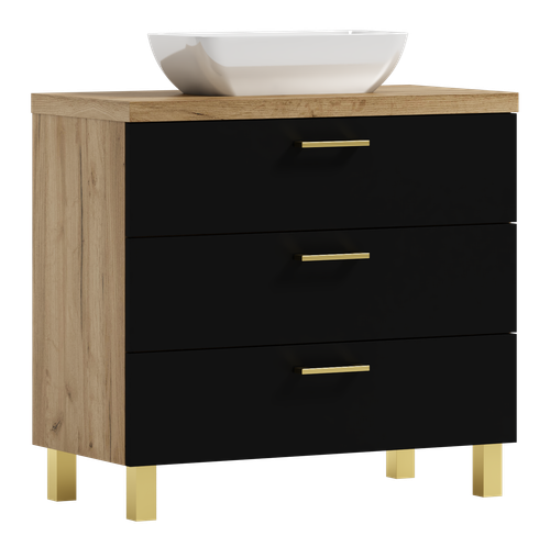 Szafka łazienkowa ROMA 60 czarny/dąb craft złoty z umywalką Lara (W5) na Arena.pl