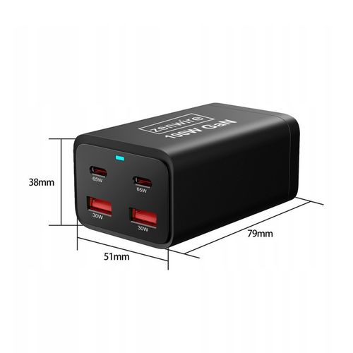 Ładowarka Sieciowa Zasilacz 100W Kostka GaN 3 Kabel AC 2x USB-C 65W 2x USB na Arena.pl