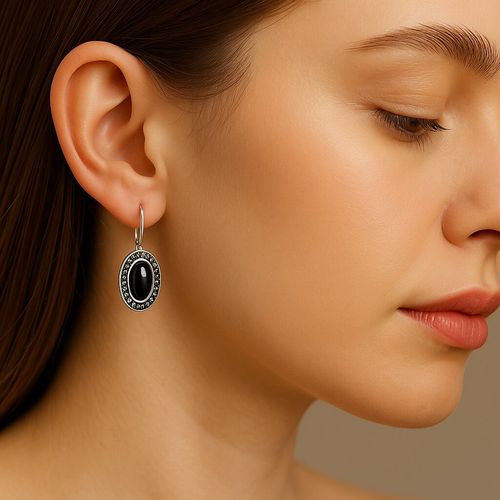 srebrne kolczyki z onyksami i markazytami - kdo2026 na Arena.pl