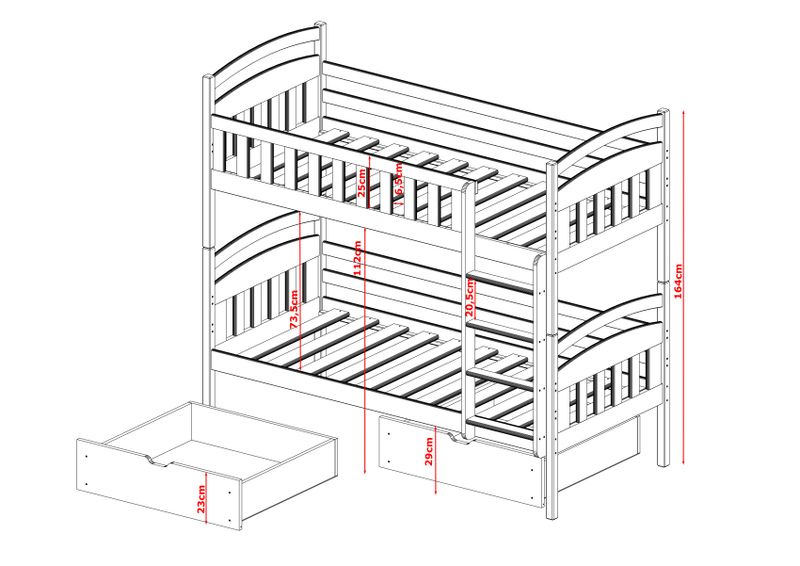 Łóżko piętrowe dwuosobowe IGNAŚ pod materac 90x200 zdjęcie 3