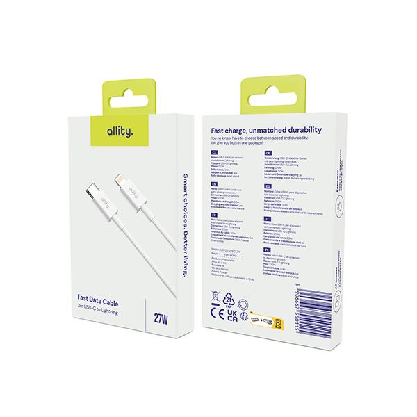 Allity kabel AUC-02 USB-C - Lightning 2,0 m 27W biały zdjęcie 4