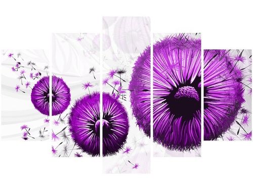 70 100CM OBRAZ 5 ELEM FIOLETOWE DMUCHAWCE DRUK PŁÓTNO na Arena.pl