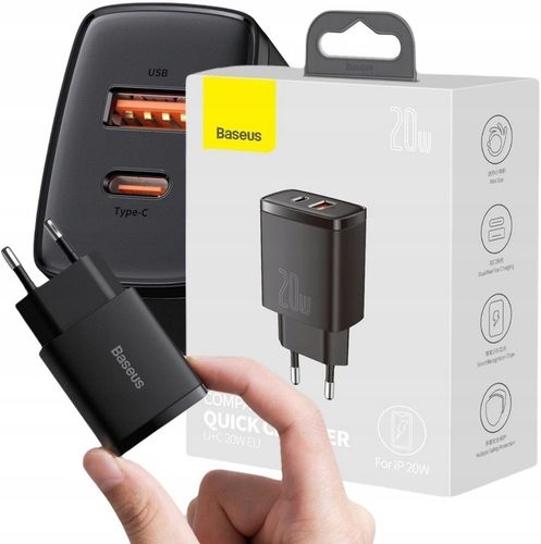 SZYBKA ŁADOWARKA SIECIOWA USB / USB-C 20W 3A PD QC 3.0 Baseus Compact na Arena.pl