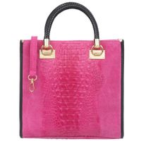 VERA PELLE torebka damska zamszowa klasyczna kroko z paskiem V602 fuksja