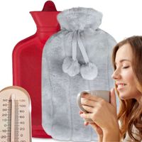 TERMOFOR NA WODĘ 2L W POKROWCU PLUSZOWY OGRZEWACZ GUMOWY W SWETERKU SZARY