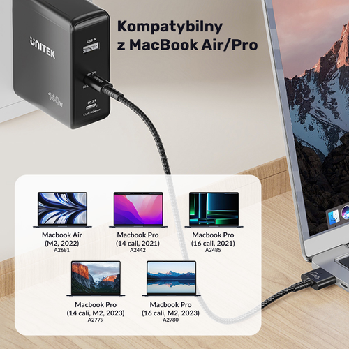 Unitek Kabel zasilający USB-C - MagSafe 3 140W 1 m na Arena.pl