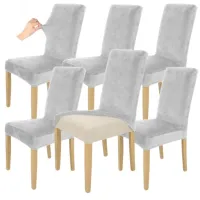 ZESTAW 6 SZT. POKROWCE POKROWIEC NA KRZESŁO JASNY SZARY WELUR ELASTYCZNY