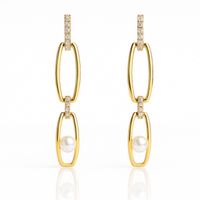 kolczyki ze stali szlachetnej pozłacane 14k złotem, wiszące z perłą kst3522