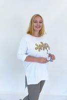 Biała Laserowo Cięta Koszulka z Kwiatami w Panterkę UNI DUŻY