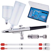 aerograf modelarski 3x dysza 0,2 0,3 0,5 mm dwa zbiorniki szybkozłącze