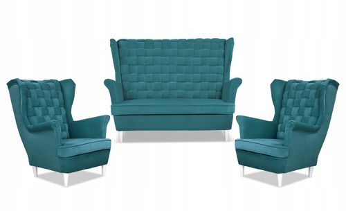 Zestaw wypoczynkowy Carol sofa fotele paski turkusowy na Arena.pl