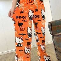 Spodnie do spania na Halloween, jesień i zima, ciepłe flanelowe spodnie damskie – pumpkin / L(US 8)