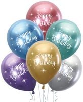 Balony Happy Birthday 12cali mix kolor chrom 6szt